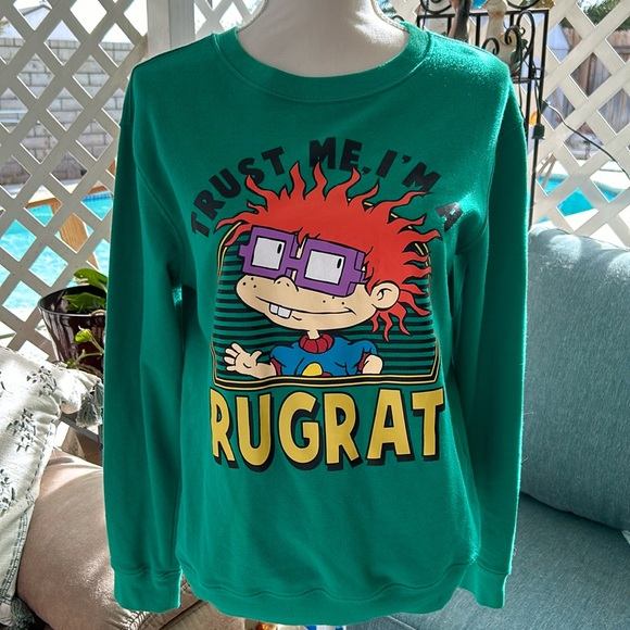 “Trust Me, I’m A Rugrat” Green Long Sleeve Sweatshirt Nickelodeon Large Vintage - Picture 1 of 12